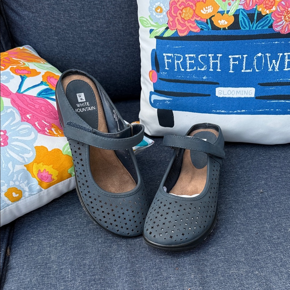 White Mountain Blue Mules with Strap